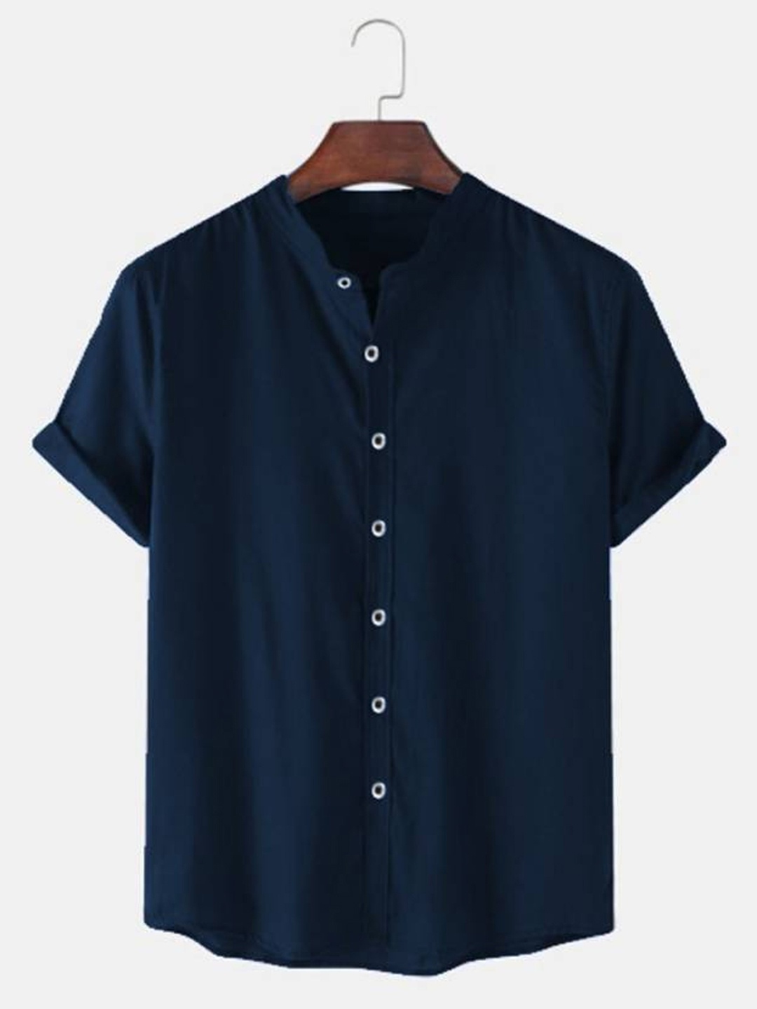 

Try This Mandarin Collar Cotton Casual Shirt, Navy blue