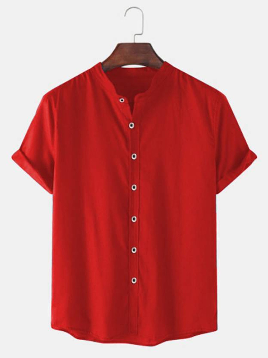 

Try This Mandarin Collar Cotton Shirt, Red