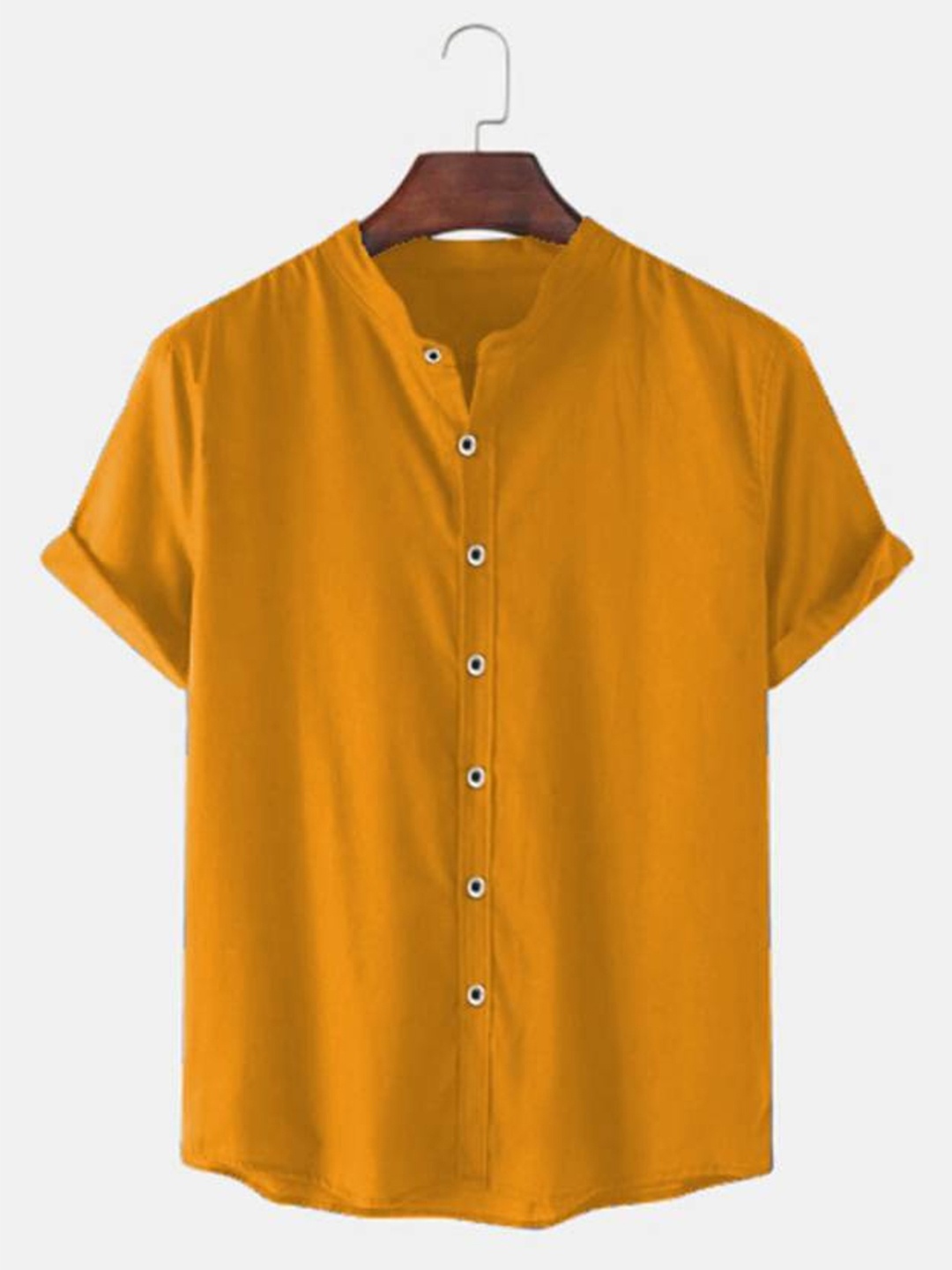 

Try This Band Collar Short Sleeves Cotton T-shirt, Yellow
