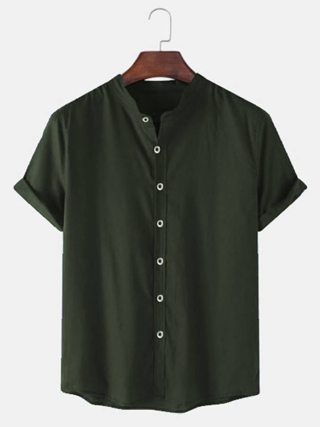 

Try This Mandarin Collar Cotton Shirt, Green