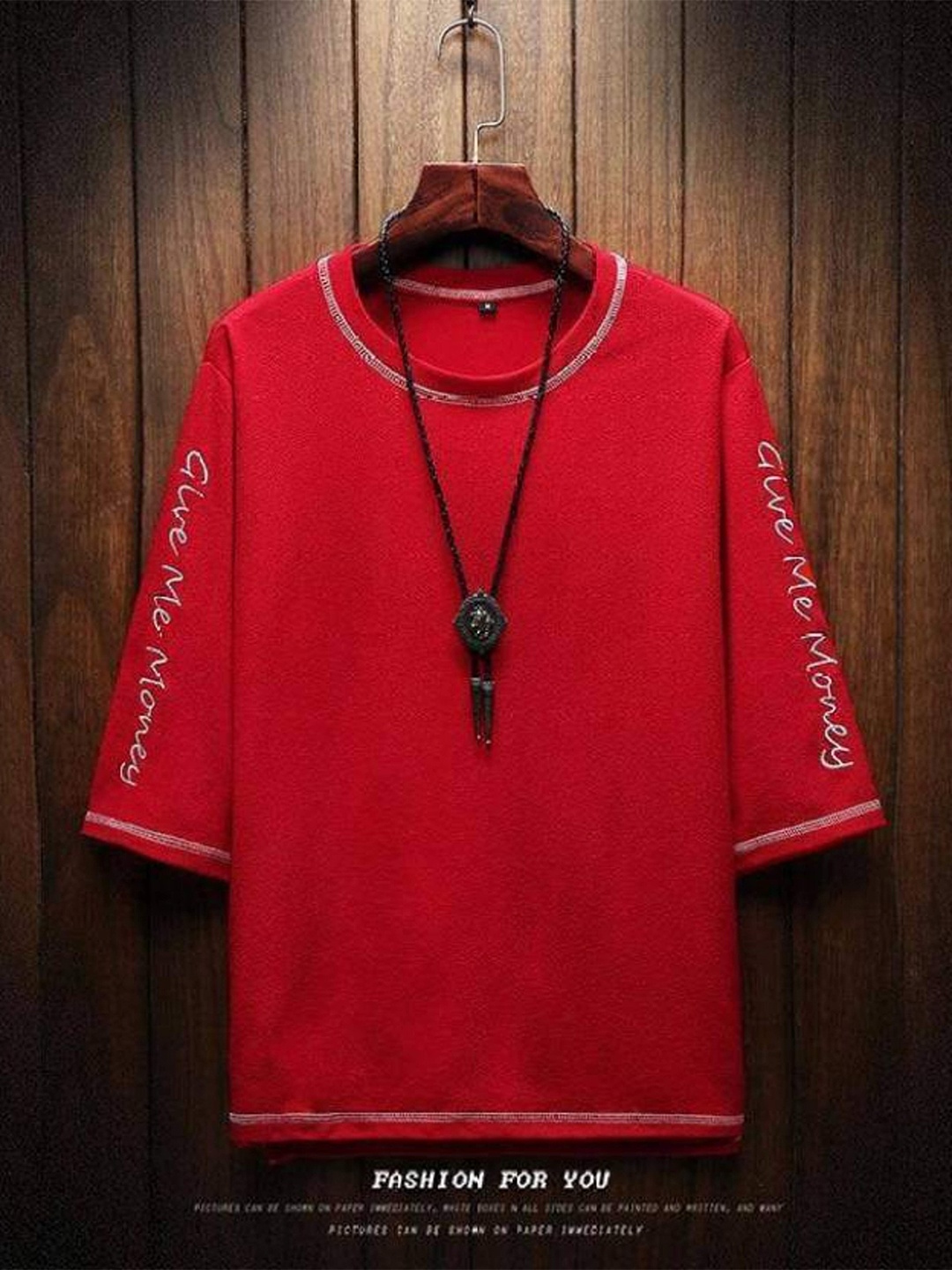 

Try This Typography Round Neck Cotton Longline T-shirt, Red