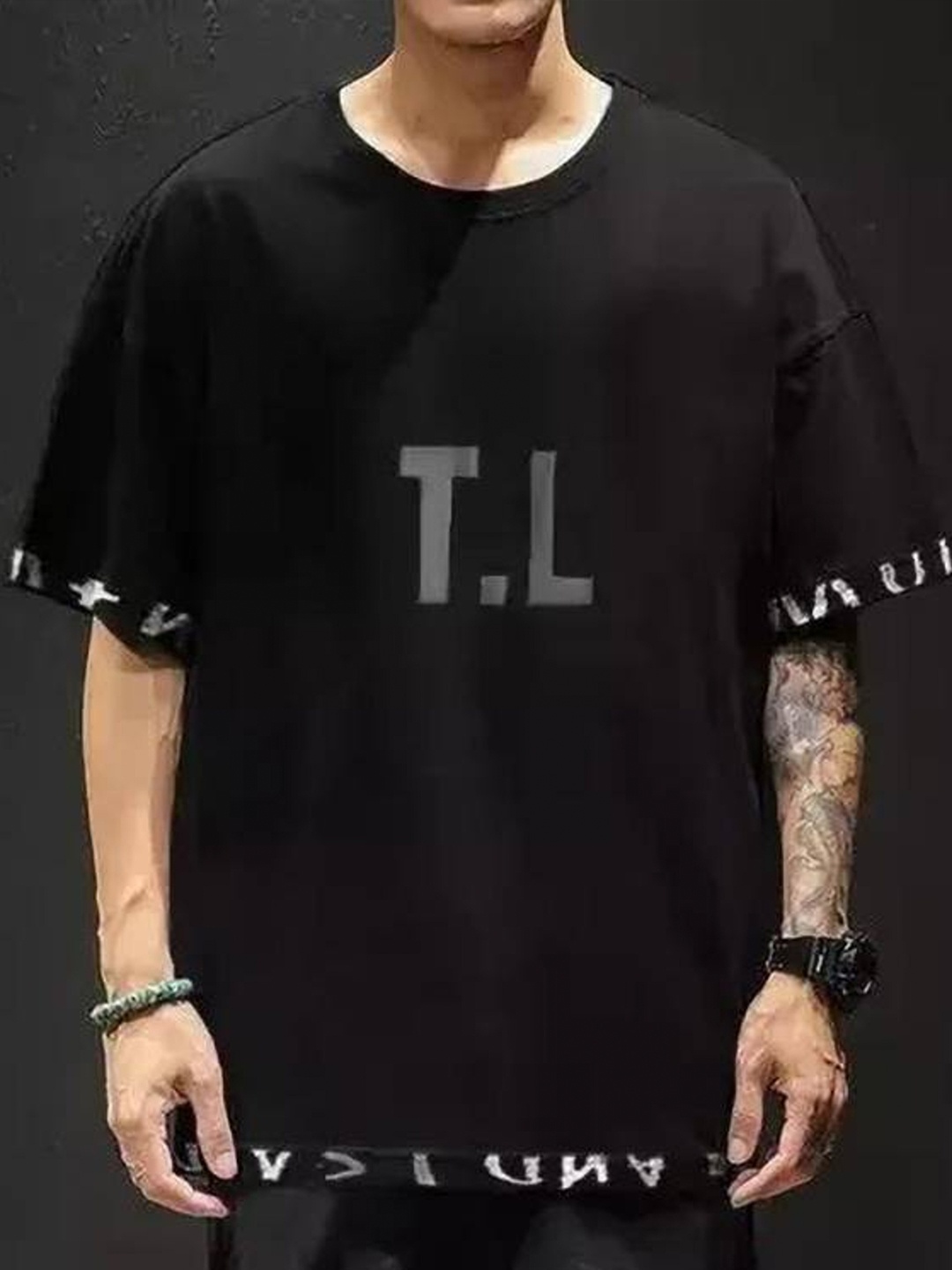 

Try This Typography Round Neck Cotton Longline T-shirt, Black