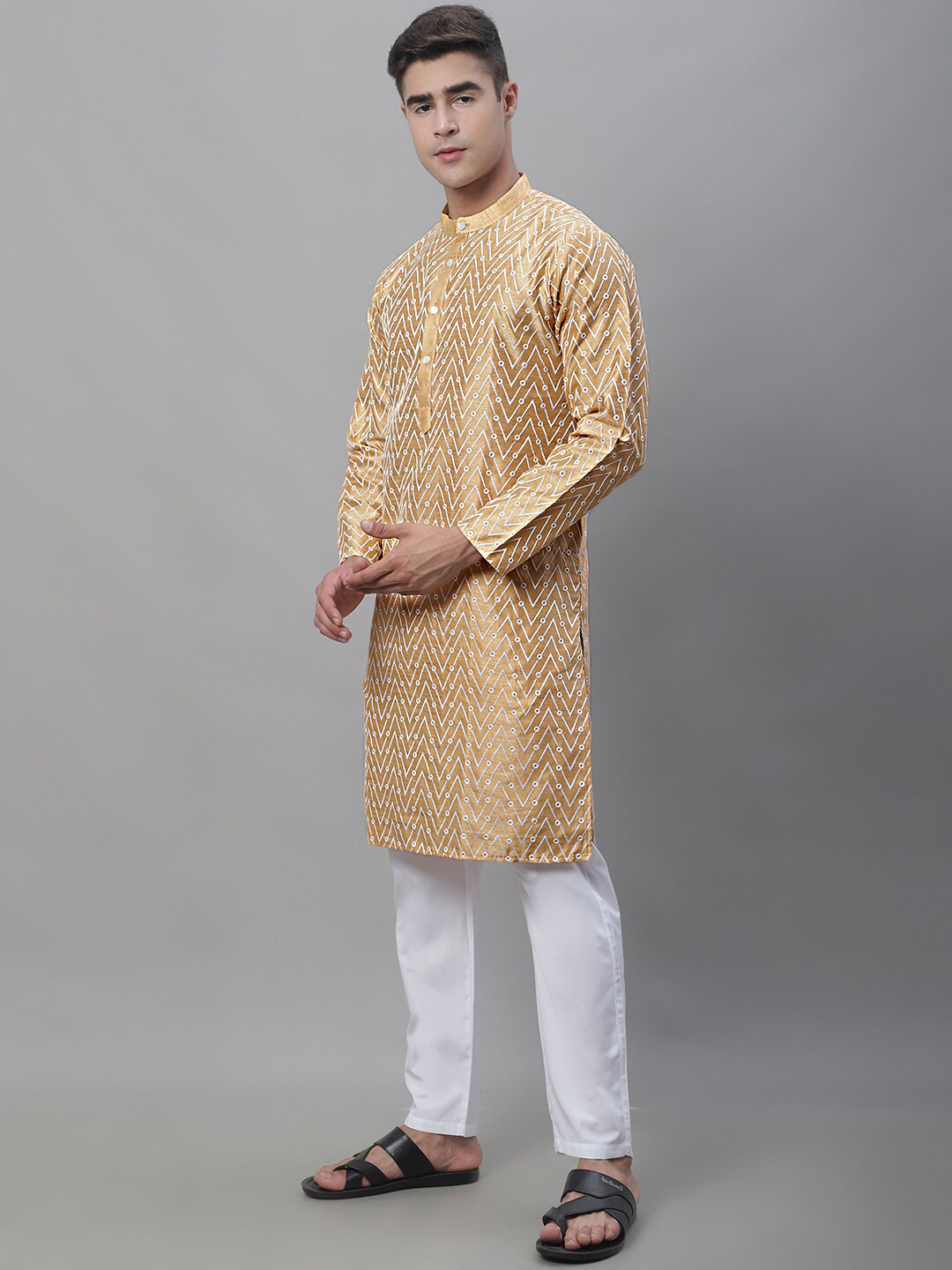 

Anouk Beige & White Geometric Embroidered Kurta With Pyjamas
