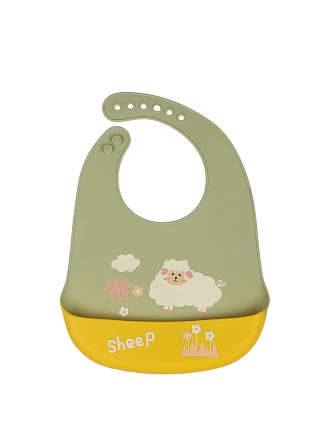 

YOUSTYLO Kids Printed Adjustable Bibs With Crumb Collector, Olive