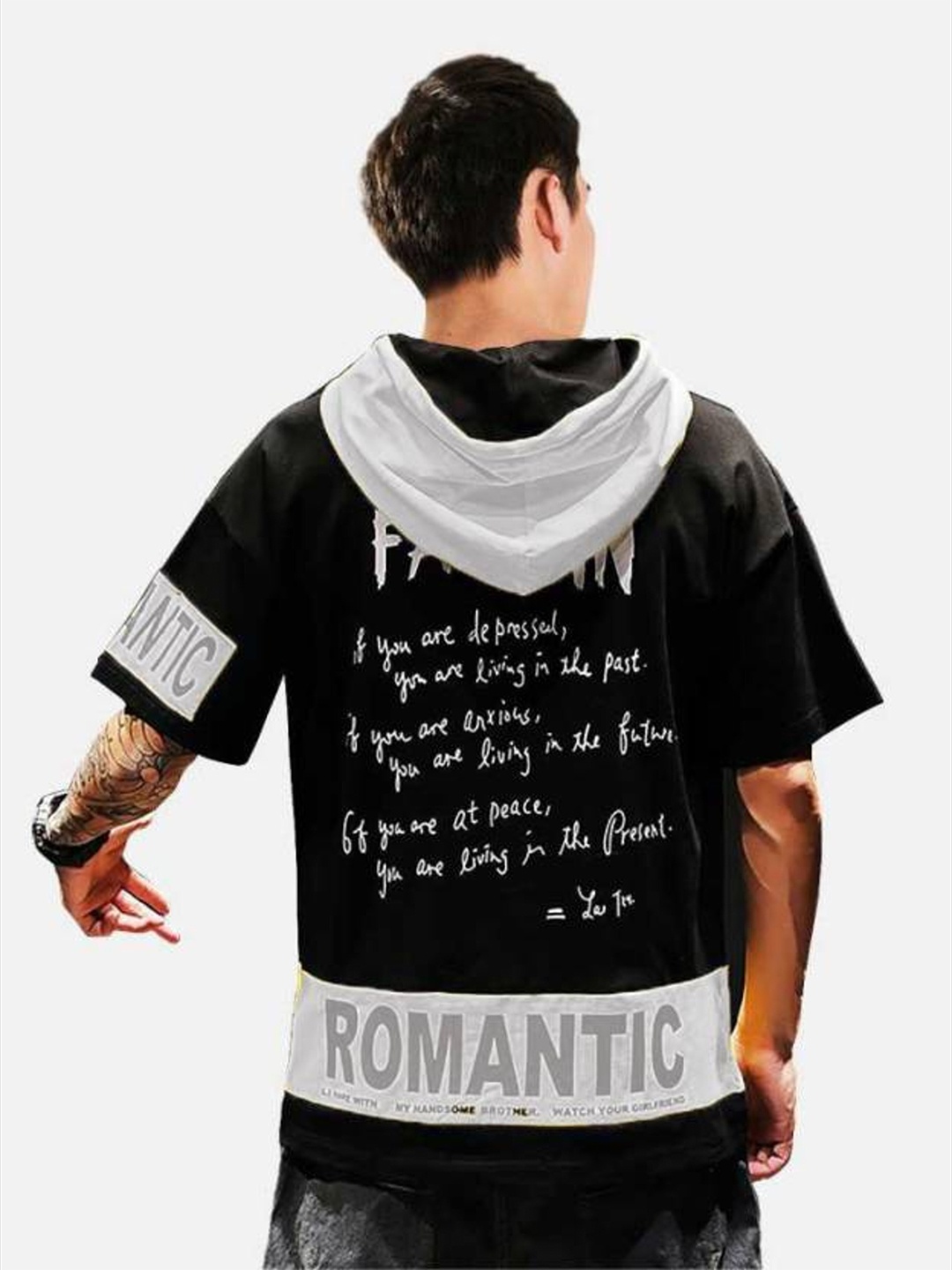 

Try This Typography Hooded Cotton Longline T-shirt, Black