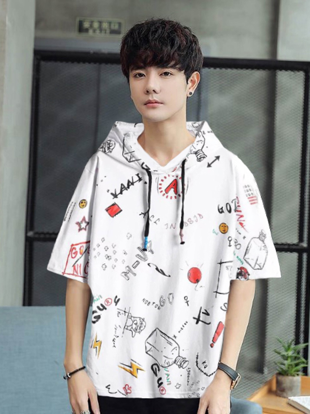 

Try This Typography Printed Hooded Cotton T-shirt, White