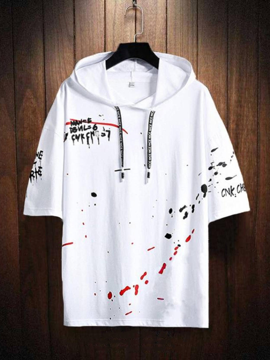 

Try This Typography Printed Drop Shoulder Hooded Cotton T-shirt, White
