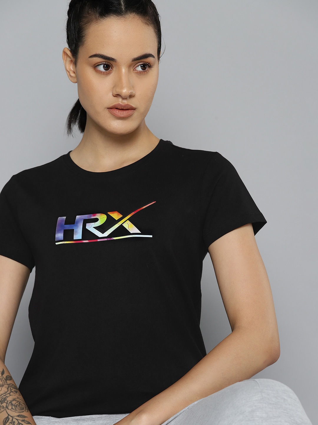 

HRX by Hrithik Roshan Women Brand Logo Printed T-shirt, Black