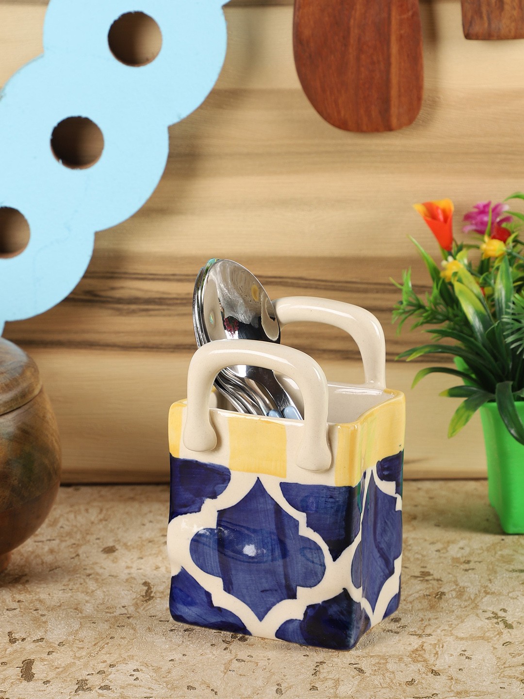 

CDI Blue& Yellow Printed Ceramic Cutlery Holder