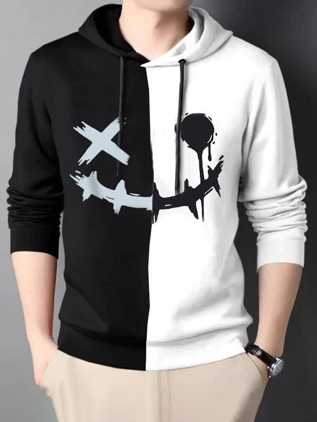 

Try This Colourblocked Hooded Cotton T-shirt, White