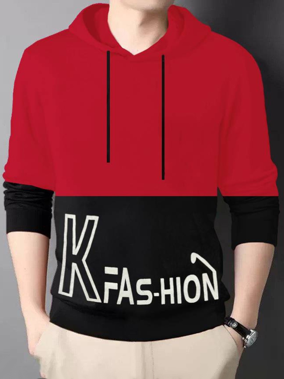 

Try This Colourblocked Hooded Cotton T-shirt, Red