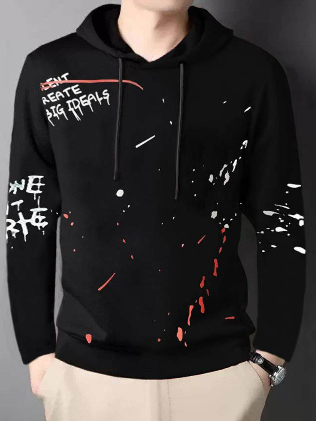 

Try This Typography Printed Hooded Cotton T-shirt, Black