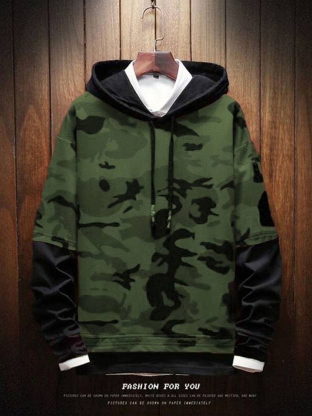 

Try This Camouflage Printed Hooded Cotton T-shirt, Green