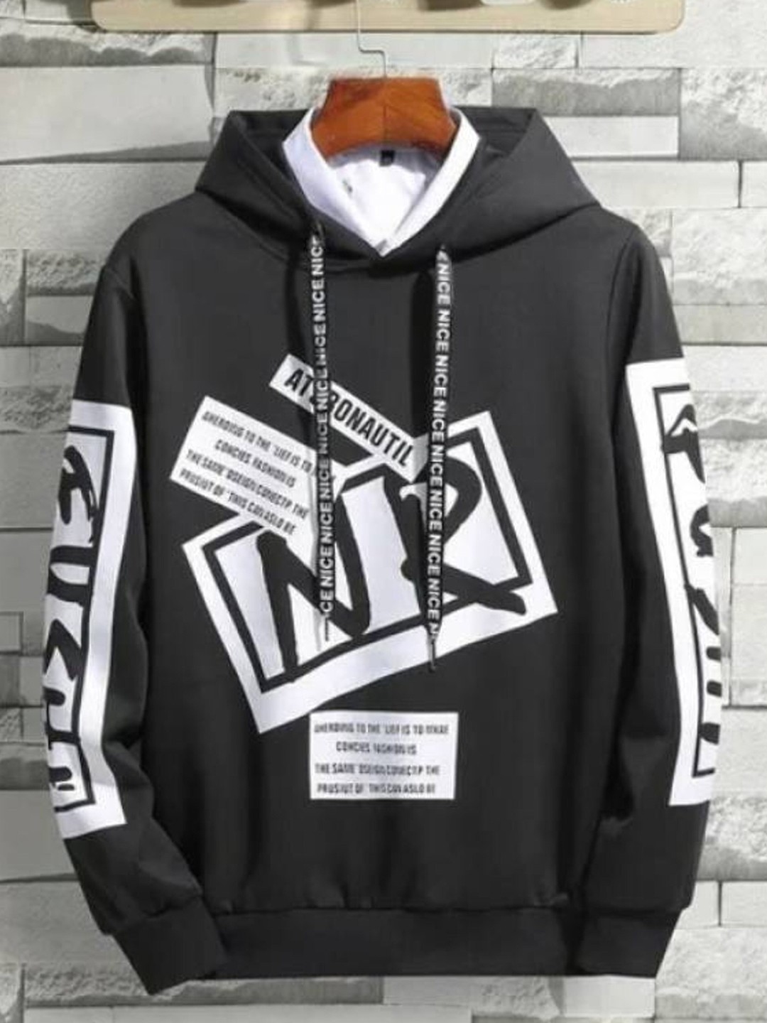 

Try This Typography Printed Hooded Cotton T-shirt, Black