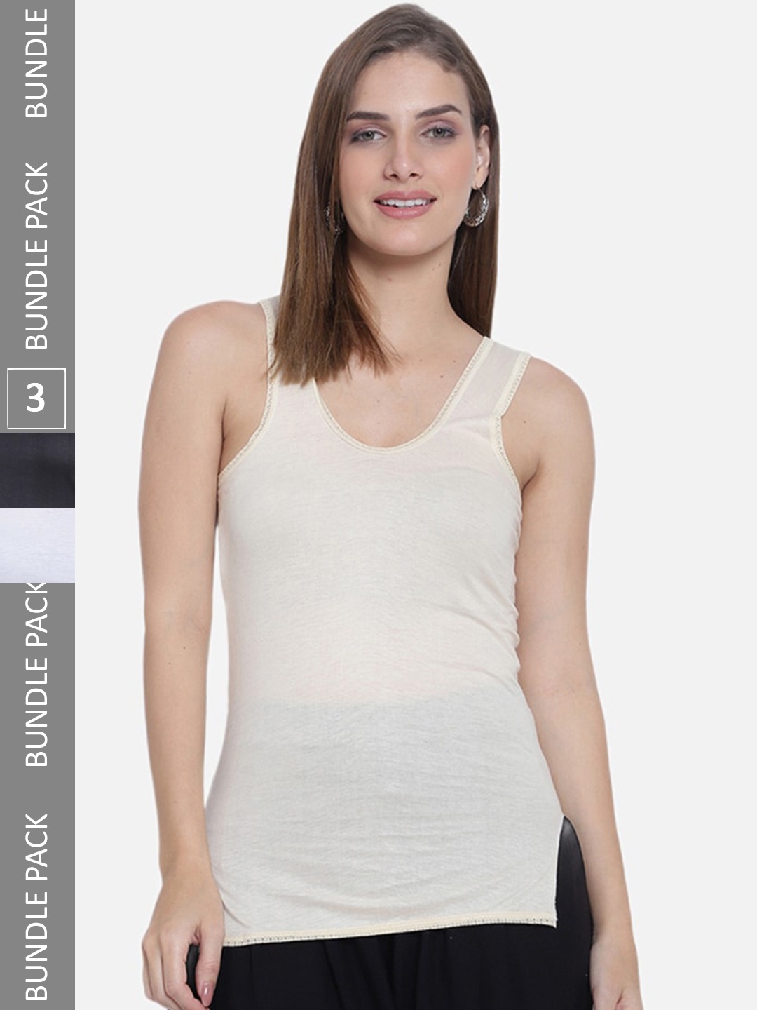 

SKY HEIGHTS Pack Of 3 Non Padded Pure Cotton Camisoles, Beige