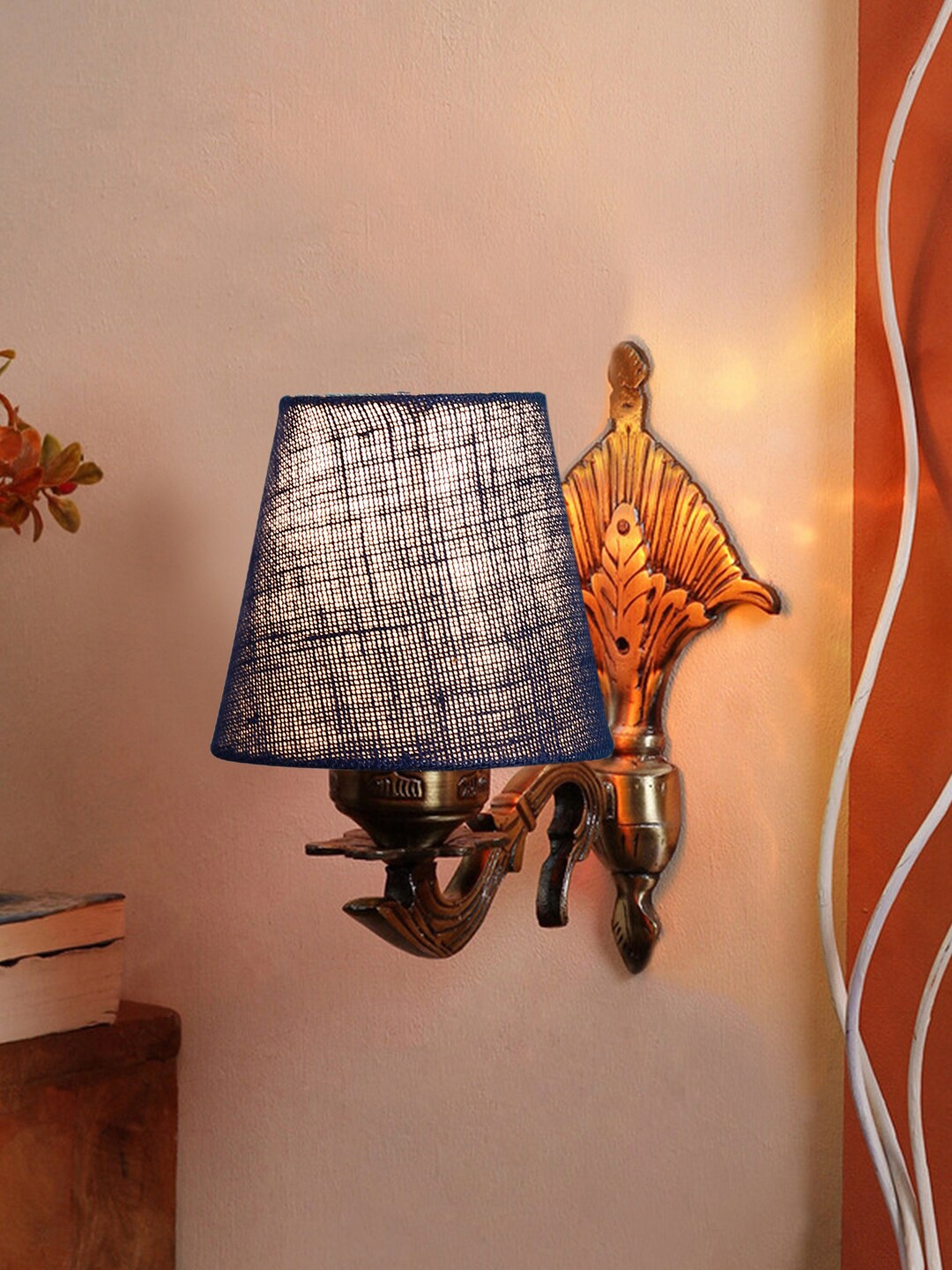 

Devansh Blue Textured Antique Wall Lamp With Cotton Conical Shade