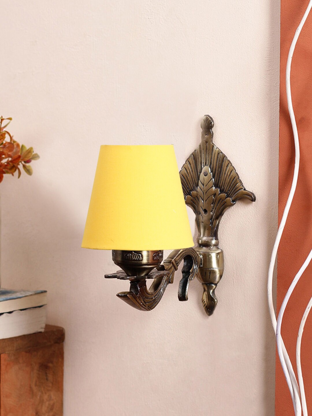 

Devansh Yellow Textured Antique Wall Lamp With Cotton Conical Shade