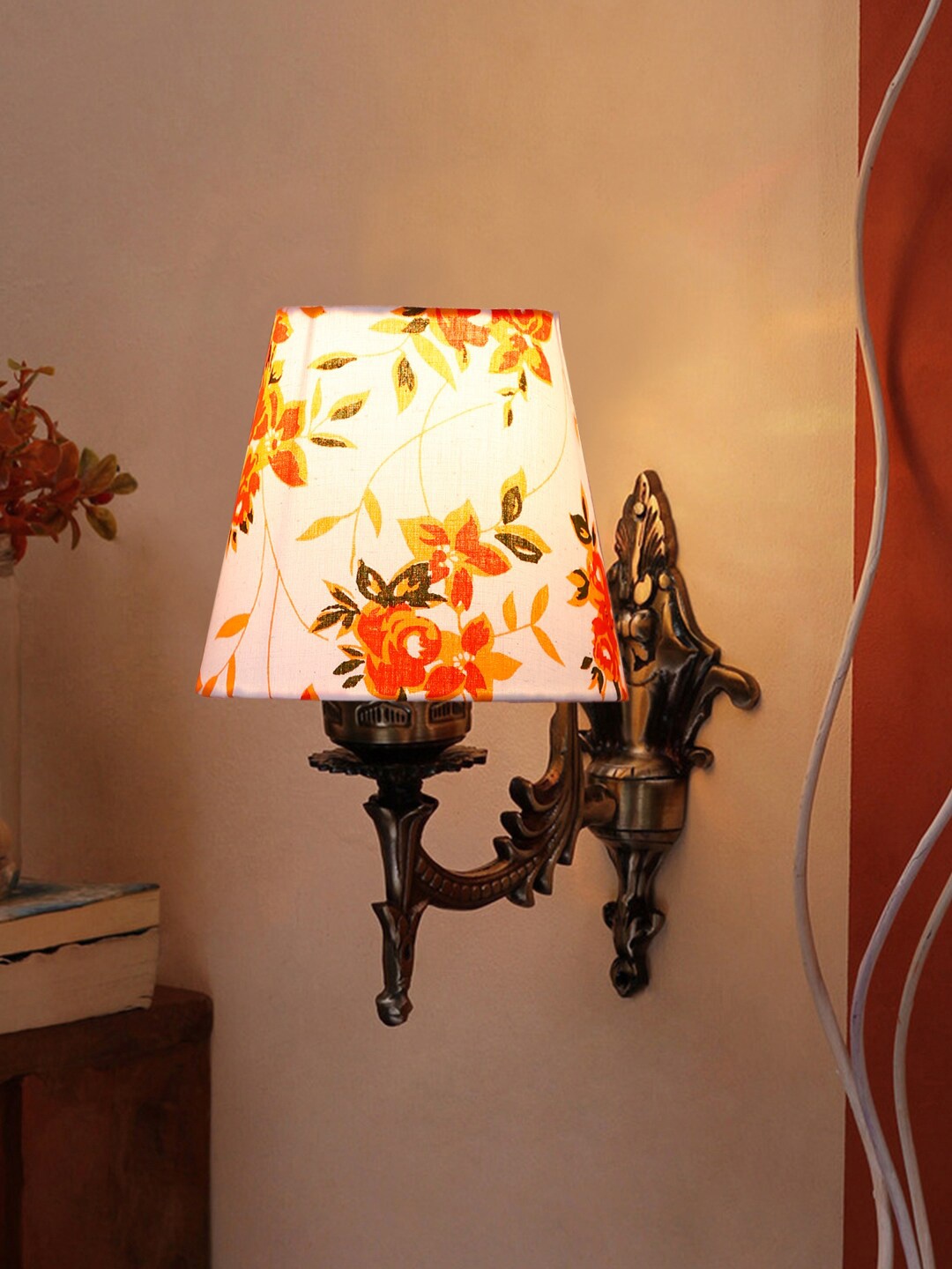 

Devansh White & Orange Antique Wall Lamp With Cotton Conical Shade