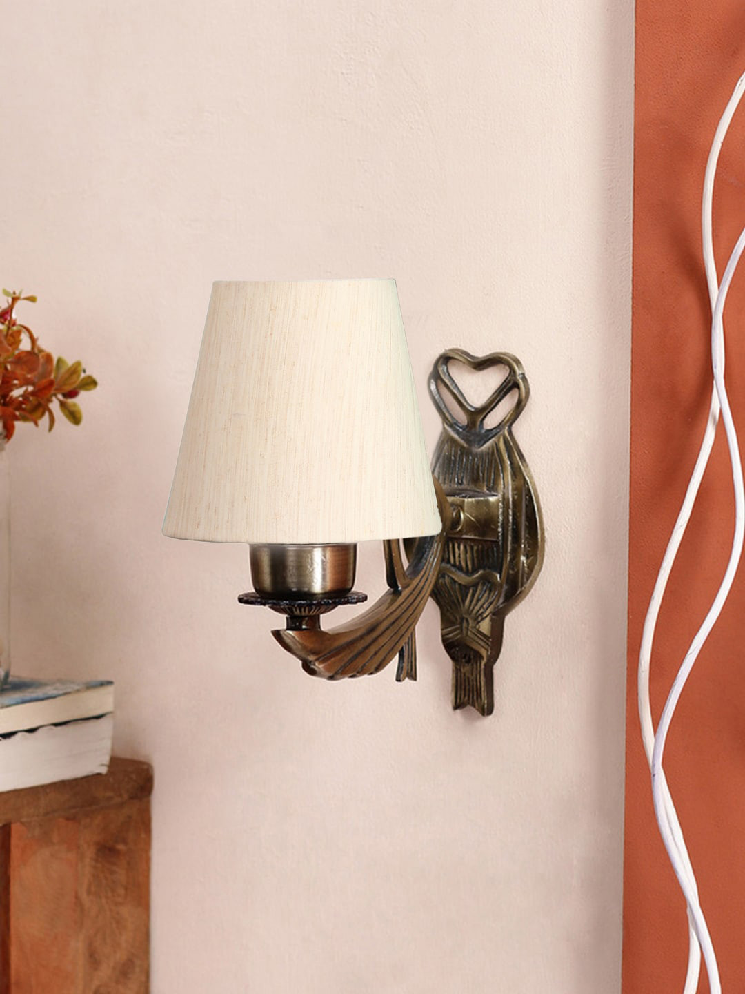 

Devansh White Textured Antique Wall Lamp With Cotton Conical Shade