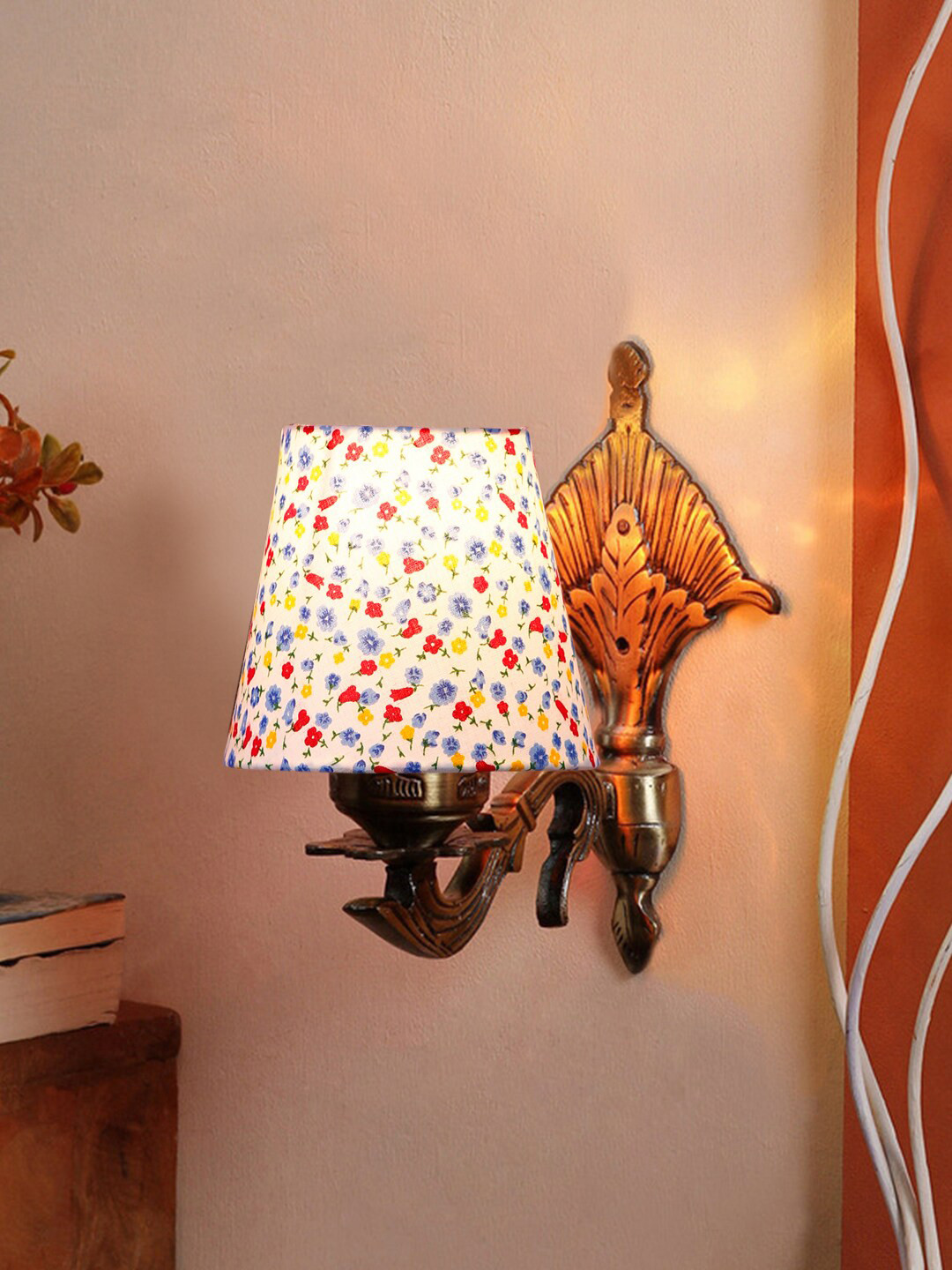 

Devansh White & Blue Printed Antique Wall Lamp With Cotton Conical Shade