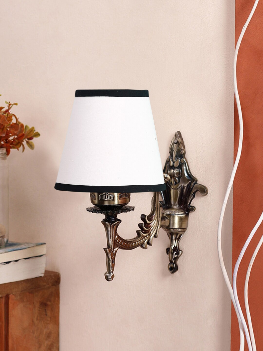 

Devansh White & Black Textured Antique Wall Lamp With Cotton Conical Shade
