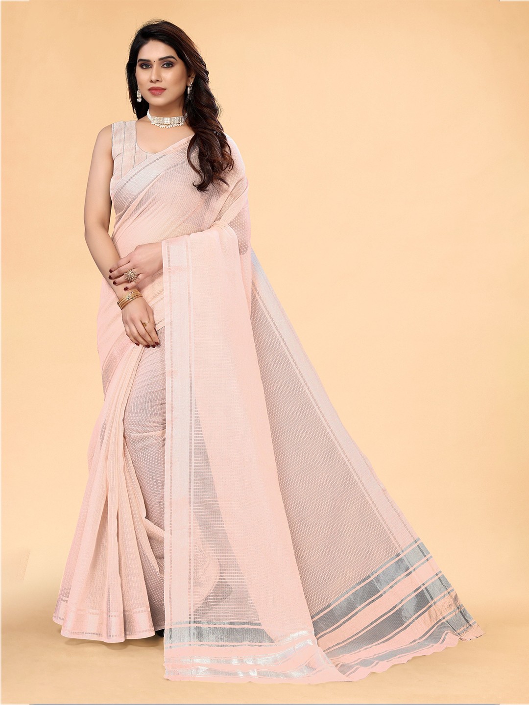 

Sidhidata Abstract Woven Design Zari Kota Saree, Peach