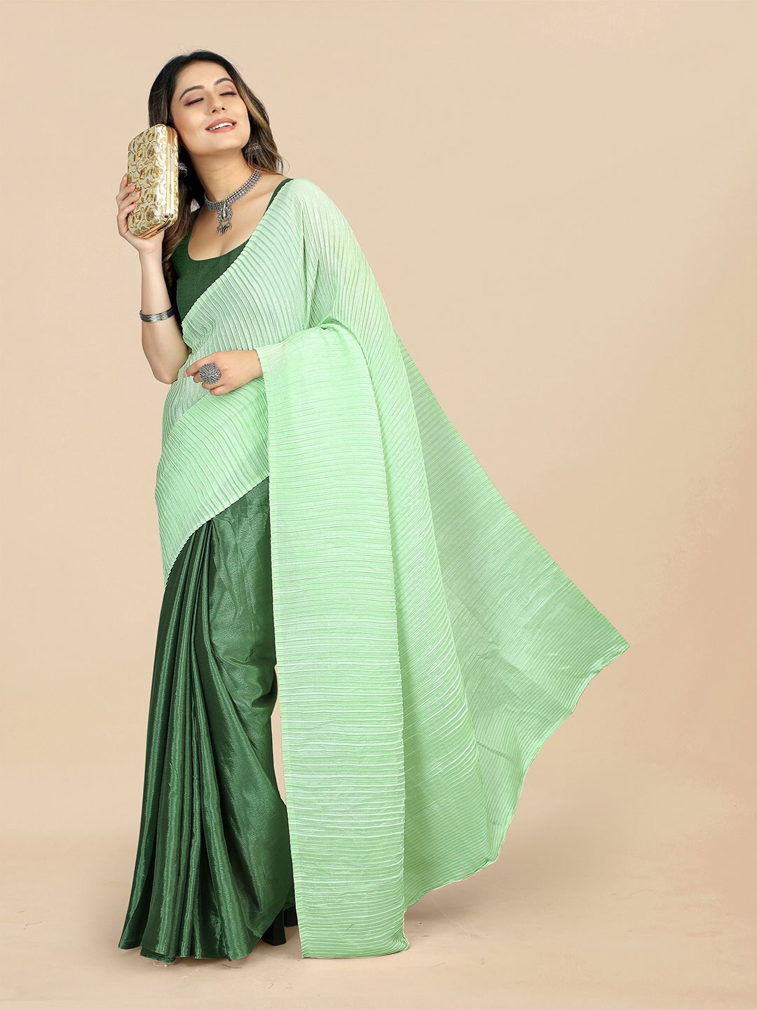 

Sidhidata Half and Half Party Wear Saree, Lime green