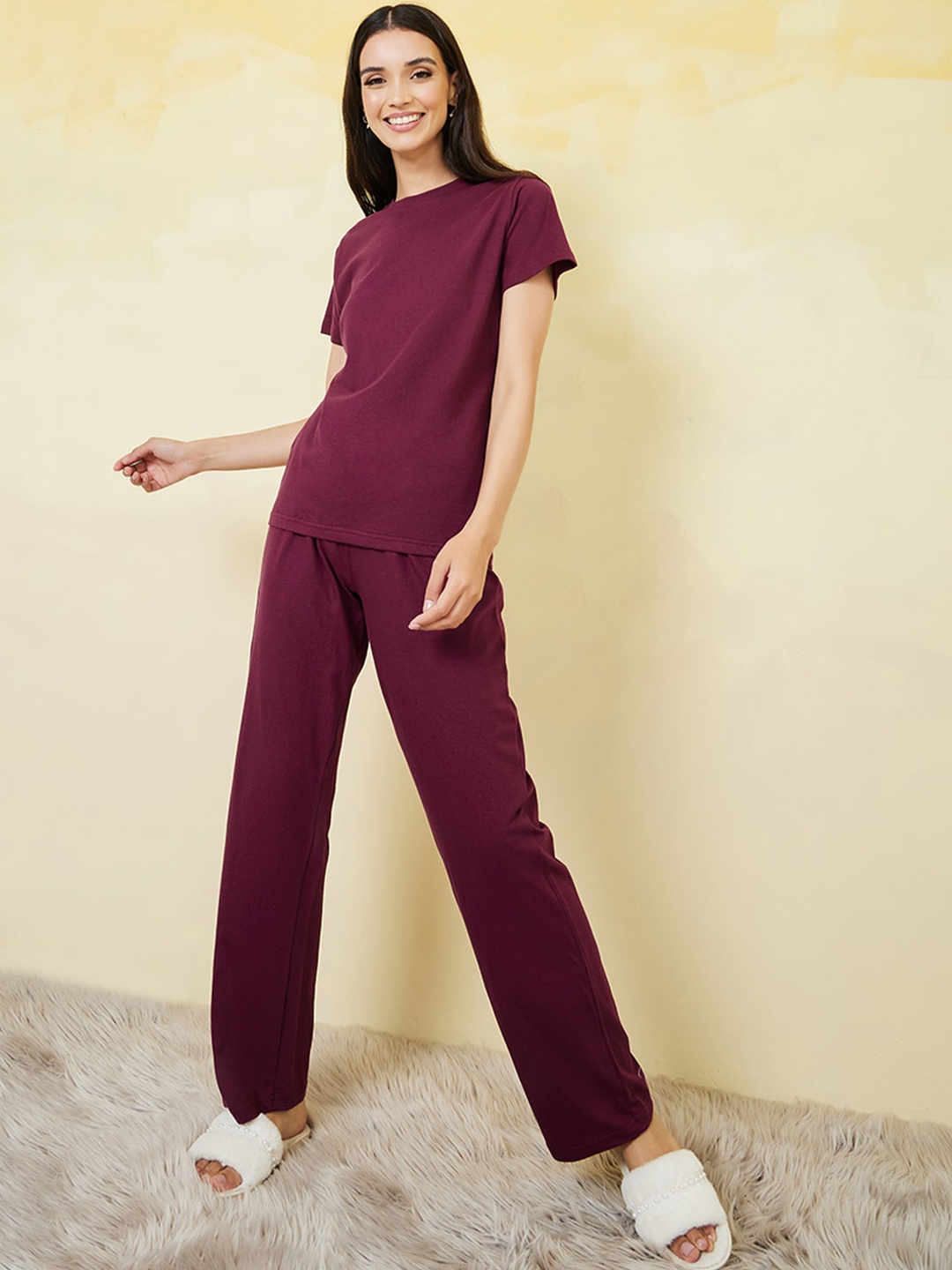 

Styli Burgundy Round Neck Night suit