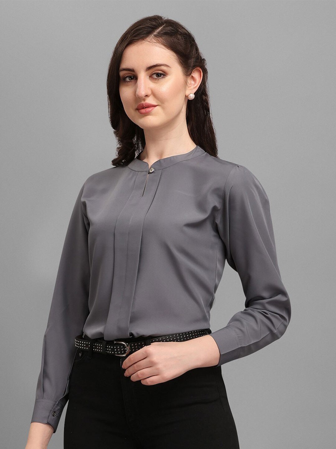 

Kinjo Round Neck Formal Crepe Top, Grey