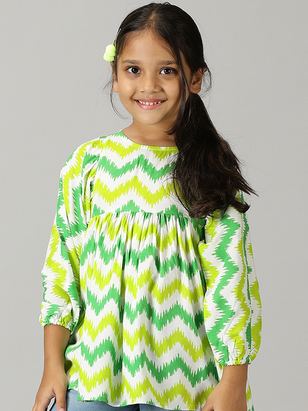 

KiddoPanti Girls Printed A-Line Dress, Green