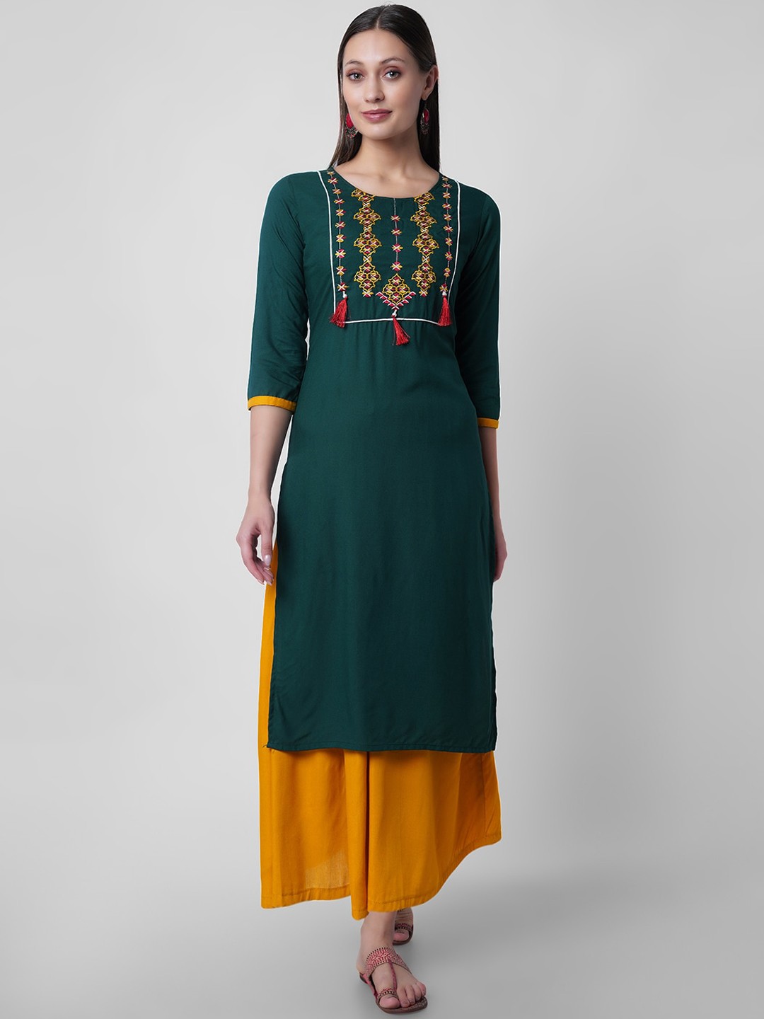 

VASANT APPAREL Ethnic Motifs Yoke Design Kurta With Palazzos, Teal