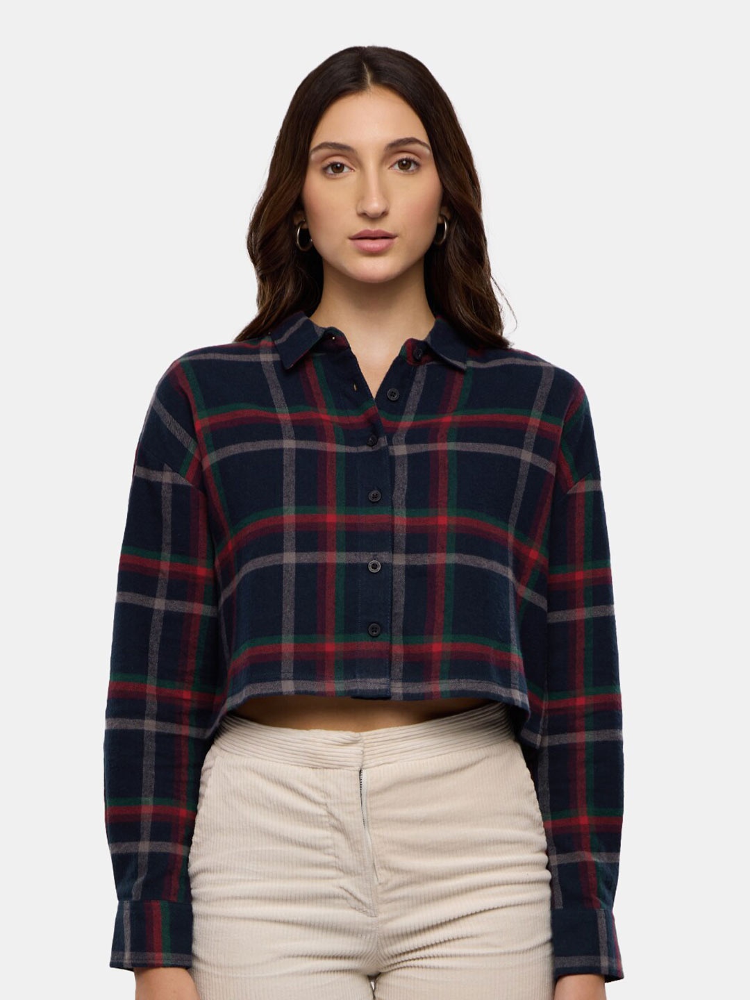 

The Souled Store Relaxed Tartan Checks Pure Cotton Casual Shirt, Navy blue