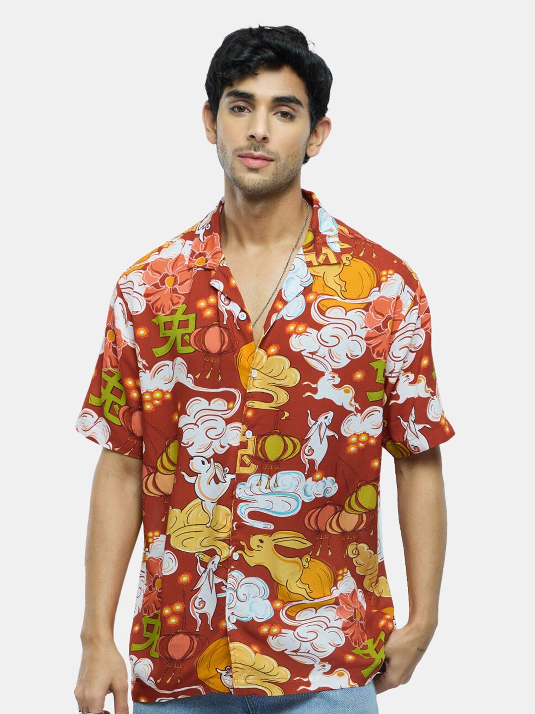 

The Souled Store Graphic Printed Cuban Collar Relaxed Casual Shirt, Multi