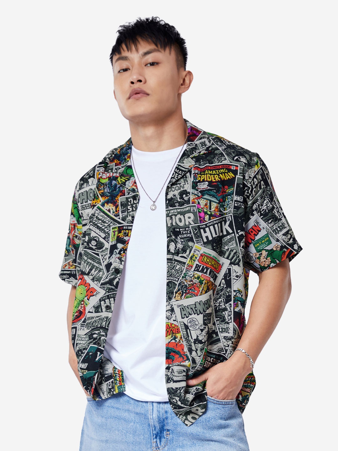 

The Souled Store Black Avengers Graphic Printed Relaxed Fit Casual Shirt