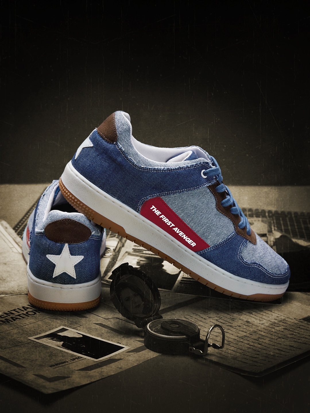 

The Souled Store Men Blue And Brown Striped Leather Sneakers