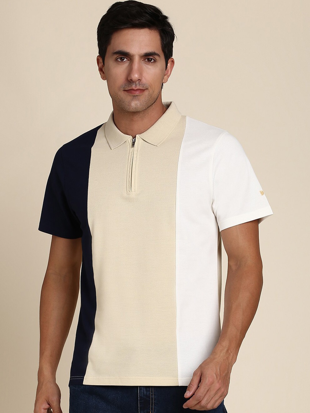 

Dennis Lingo Colourblocked Polo Collar Regular Fit T-shirt, Beige