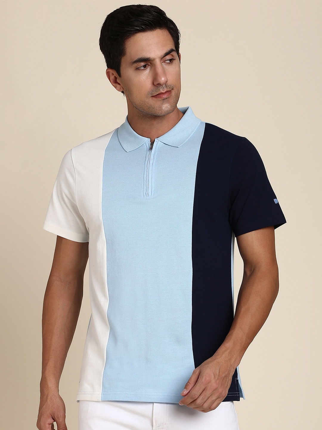 Dennis Lingo Colourblocked Polo Collar Regular Fit T-shirt, Blue