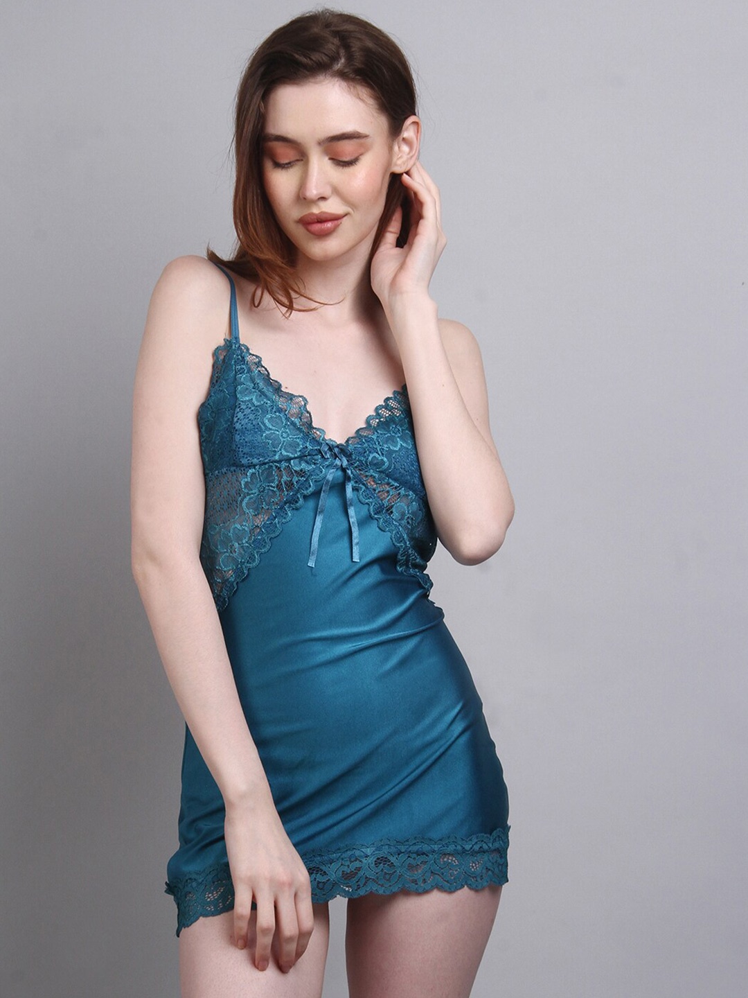 

Herryqeal Lace Insert Shoulder Straps Baby Doll, Teal