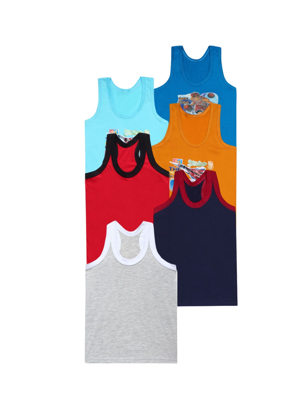 

CAREPLUS Boys Pack Of 6 Printed Body Hugging Undershirt Innerwear Vests, Blue