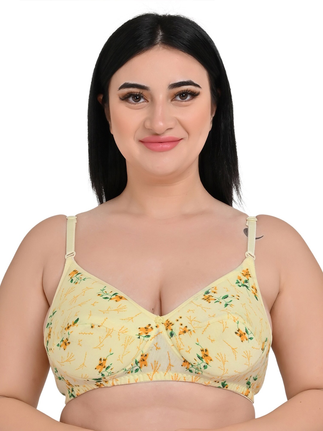 

Piylu Floral Printed Lightly Padded All Day Comfort Non-Wired Everyday Bra, Green