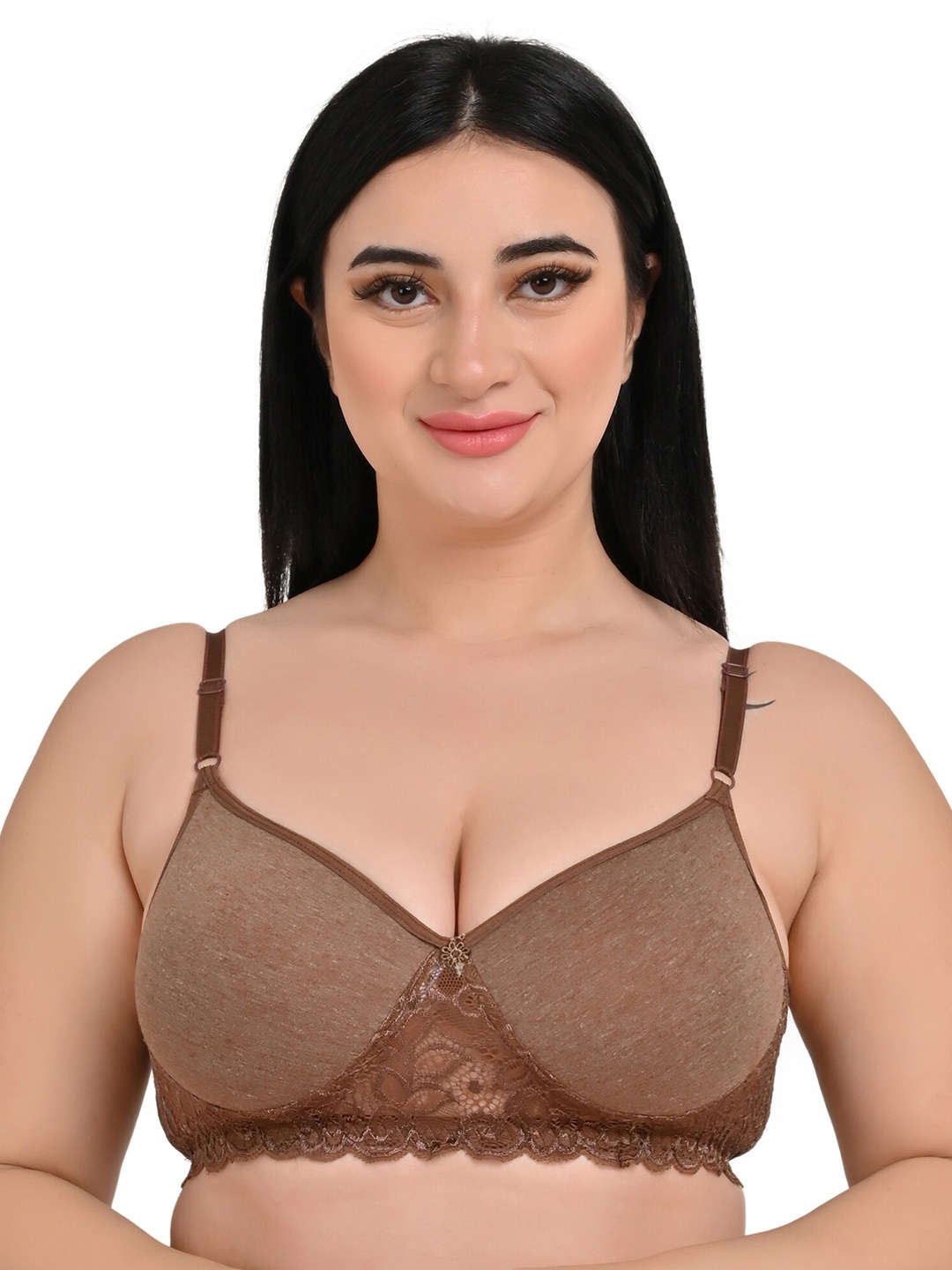 

Piylu Lightly Padded Seamless All Day Comfort Non-Wired Push-Up Bra, Brown