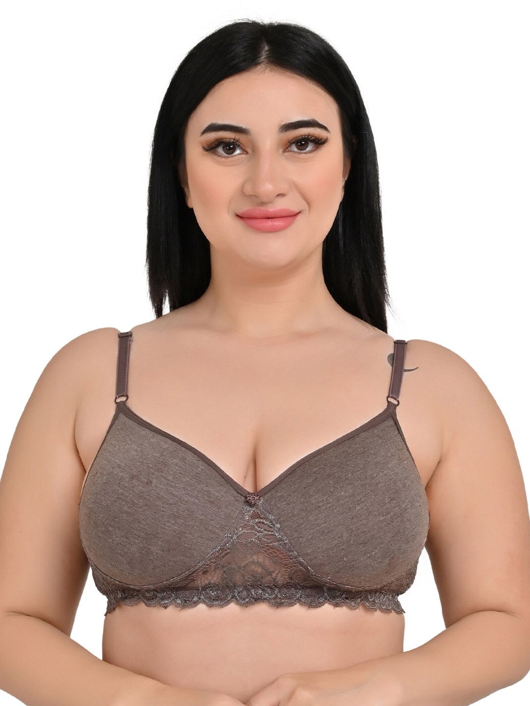 

Piylu Lightly Padded Seamless All Day Comfort Non-Wired Push-Up Bra, Brown