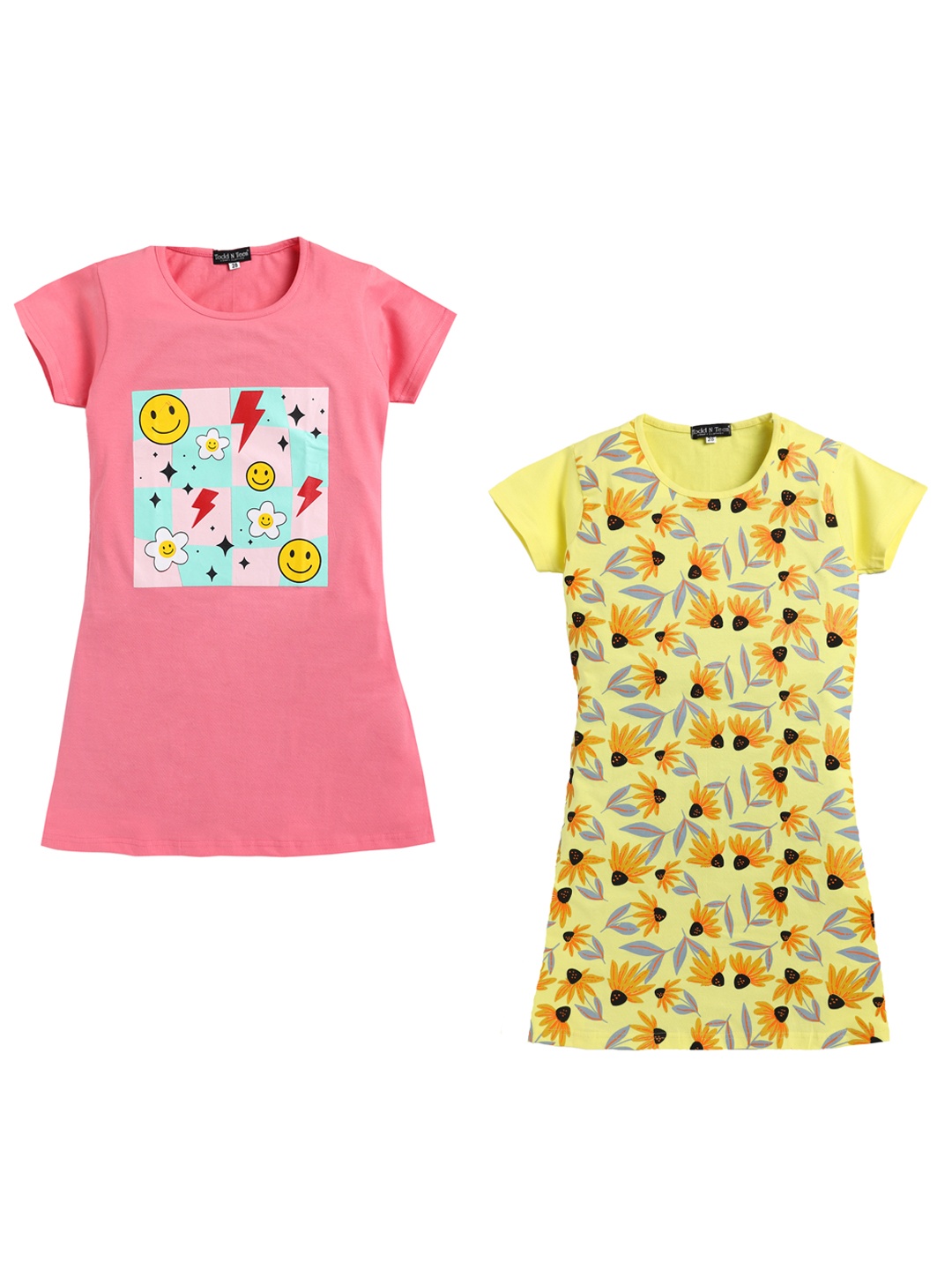 

Todd N Teen Girls Pack Of 2 Conversational Printed Pure Cotton Nightdress, Pink