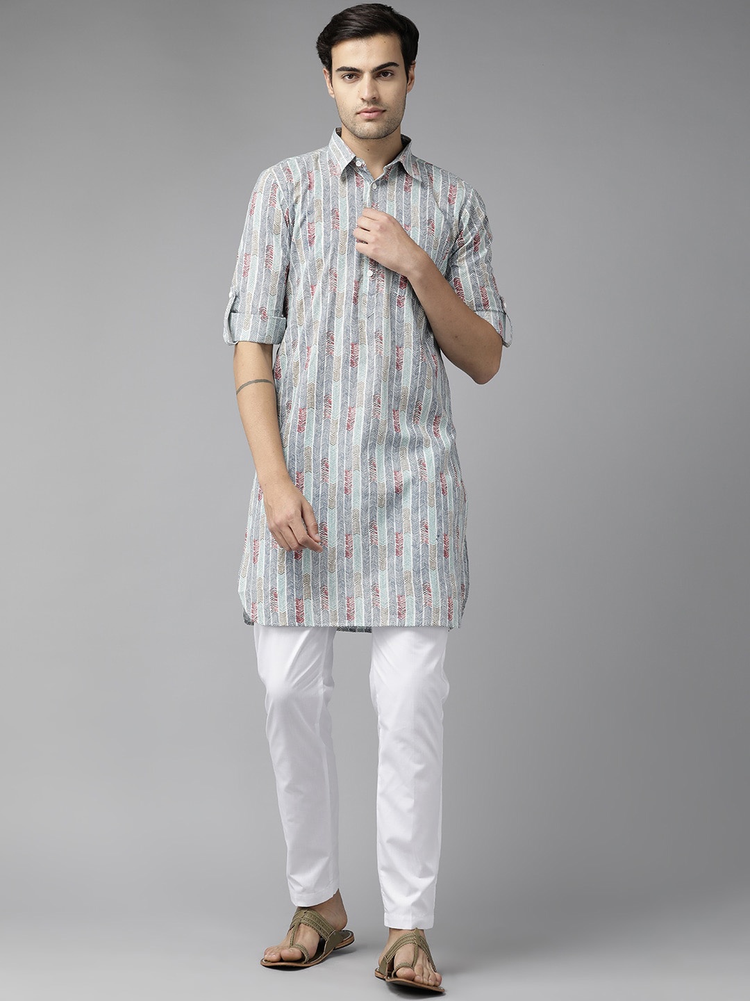 

See Designs Printed Cotton Pathani Kurta, Blue