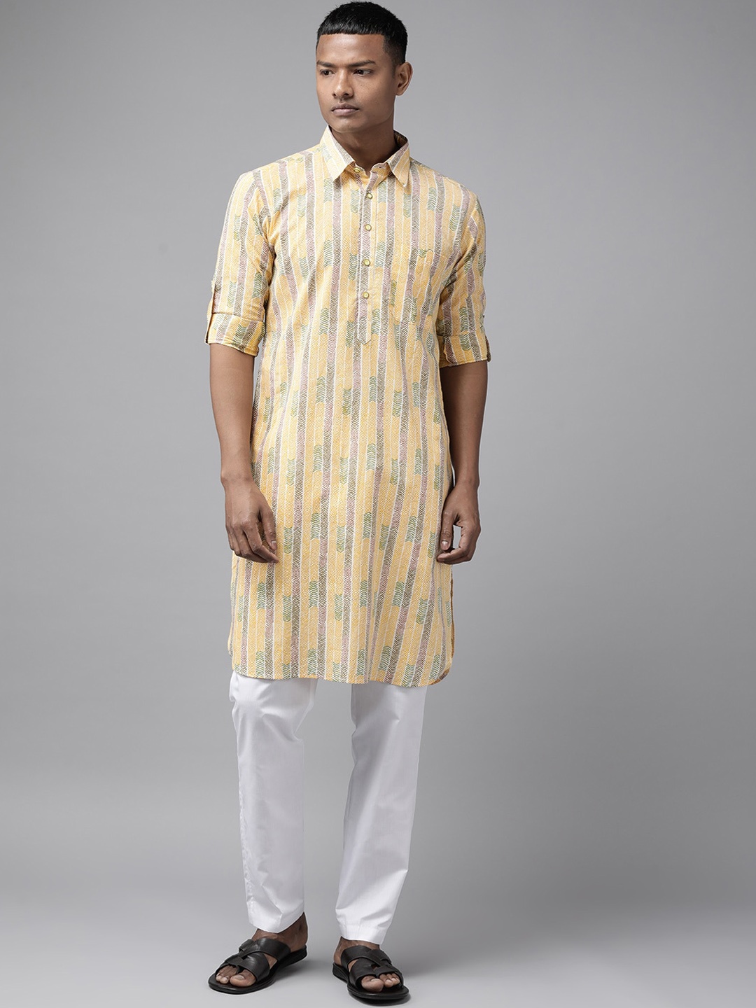 

See Designs Striped Cotton Pathani Kurta, Yellow