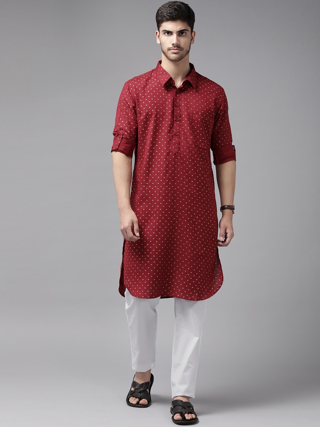 

See Designs Geometric Cotton Pathani Kurta, Maroon