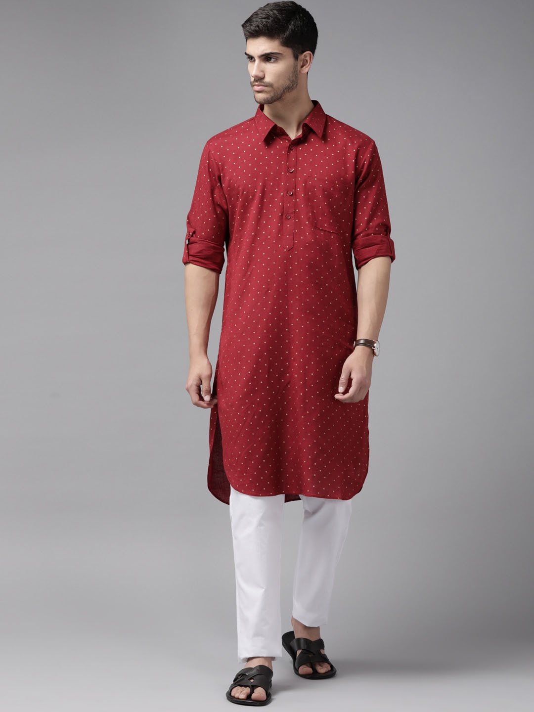 

See Designs Bandhani Printed Cotton Pathani Kurta, Maroon