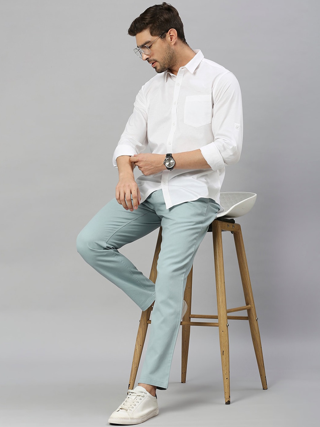 

HERE&NOW Men Blue Smart Slim Fit Easy Wash Pure Cotton Chinos Trousers