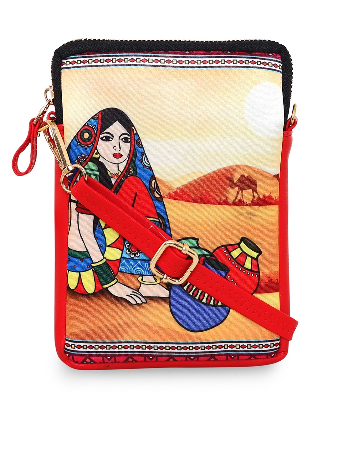 

Sabhyata Printed Water Resistant Structured Sling Bag, Beige