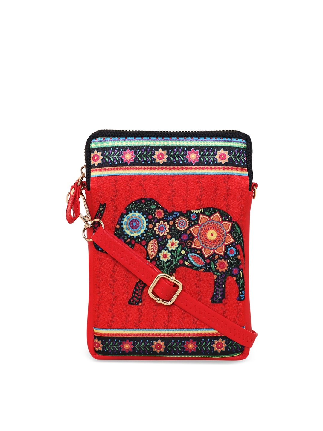 

Sabhyata Floral Printed Water Resistant Structured Sling Bag, Red